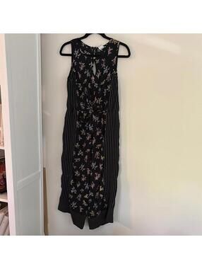 Wrapper Black Sleeveless Floral Striped Print Jumpsuit Pant